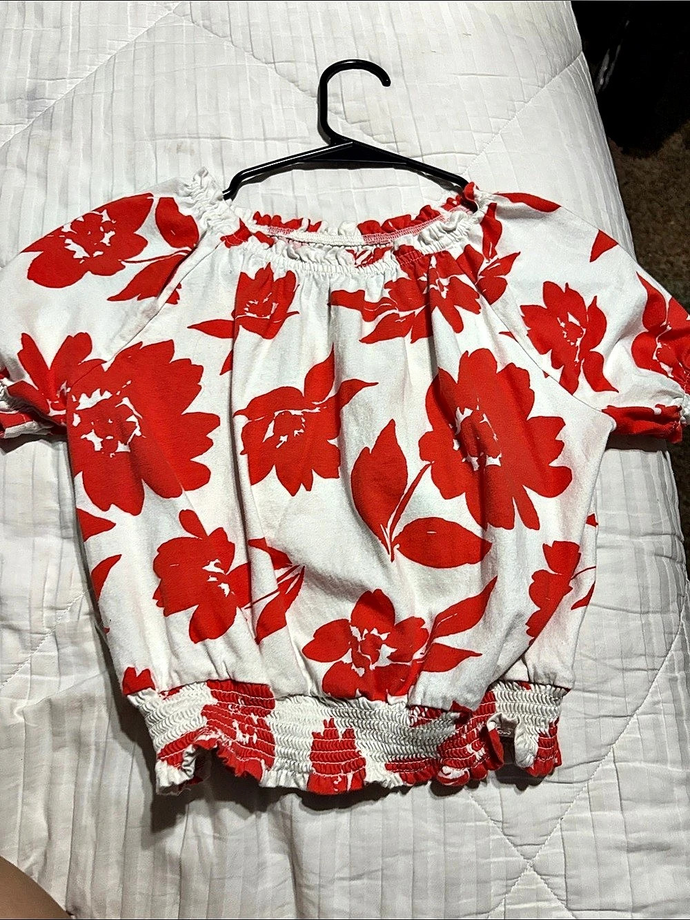 Floral Blouse in Red & White Like New